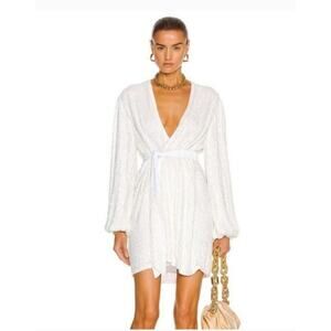 Retrofete Gabrielle Robe Dress in White Sequins Size Medium NWT Long Sleeve Belt